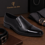 Pantofi barbati negri din piele naturala fara siret cu varf lacuit 818MODN